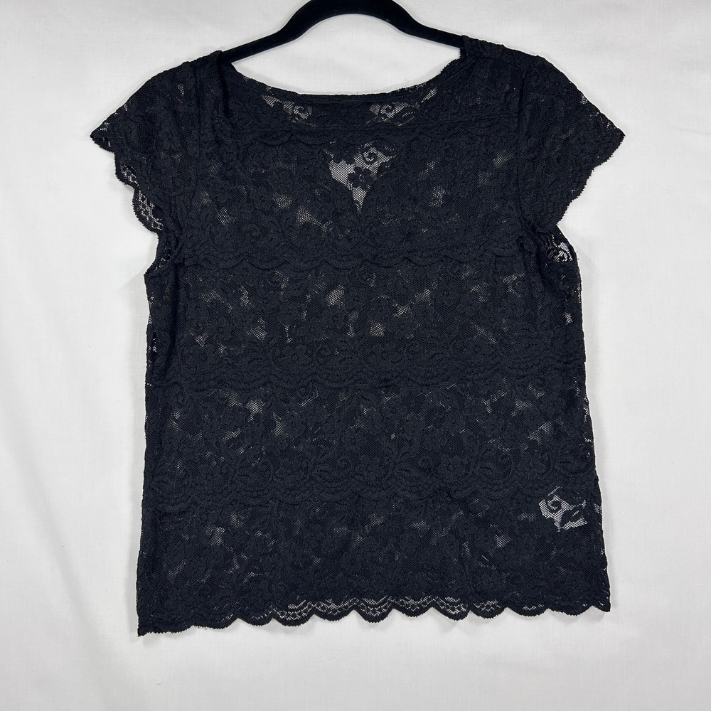 Bay Studio Career Black Floral Lace Top Size Medium